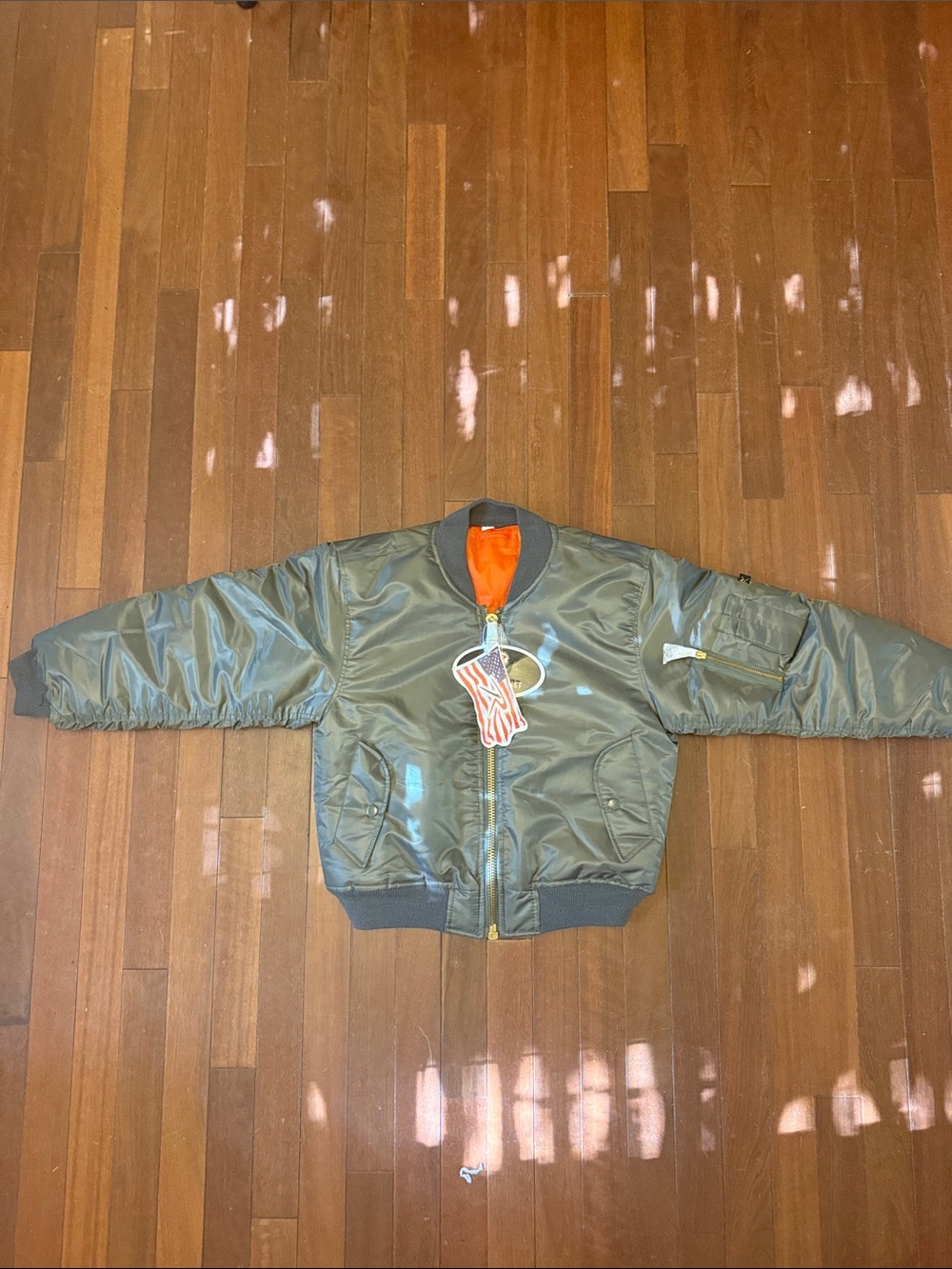 Rothco Kids Olive Green Bomber Jacket with Orange Lining